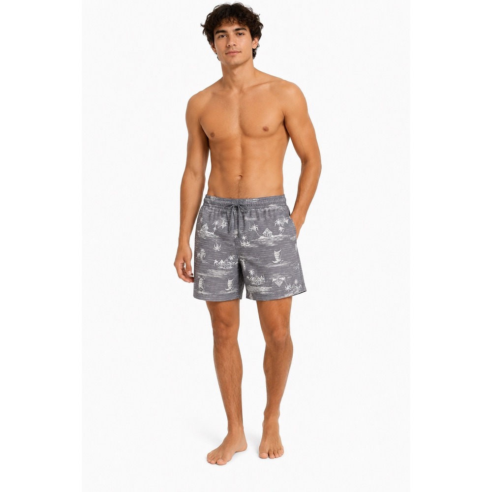 Faded Glory Mens Grey Tropical Print Swim Trunks Size M 32-34